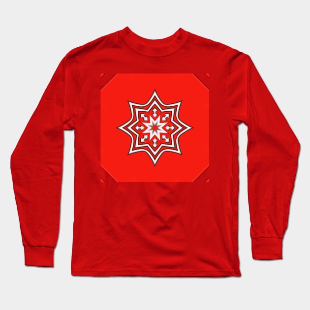 Bright Red Kaleidoscope Pattern (Seamless) 5 Long Sleeve T-Shirt by Swabcraft